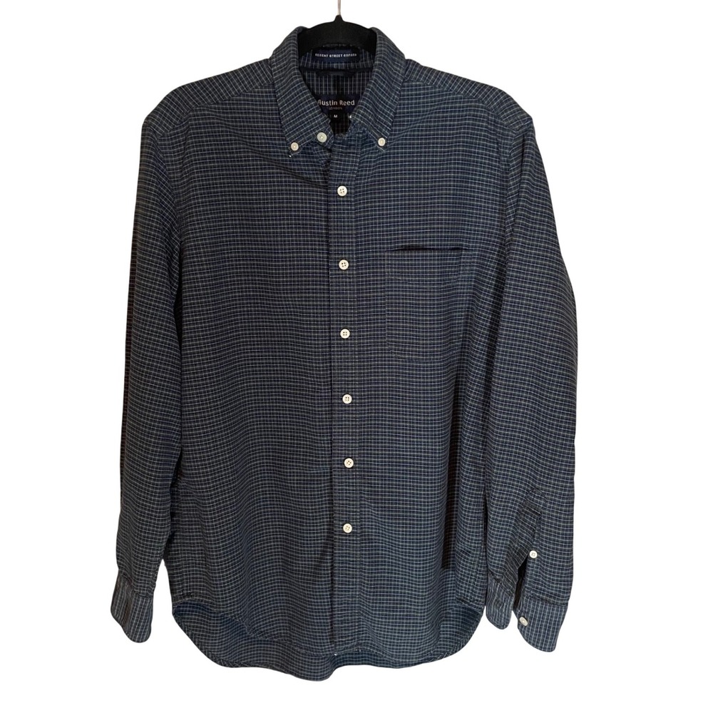 Austin Reed London Mens Regent Street Oxford Shirt Blue Green Check Medium M